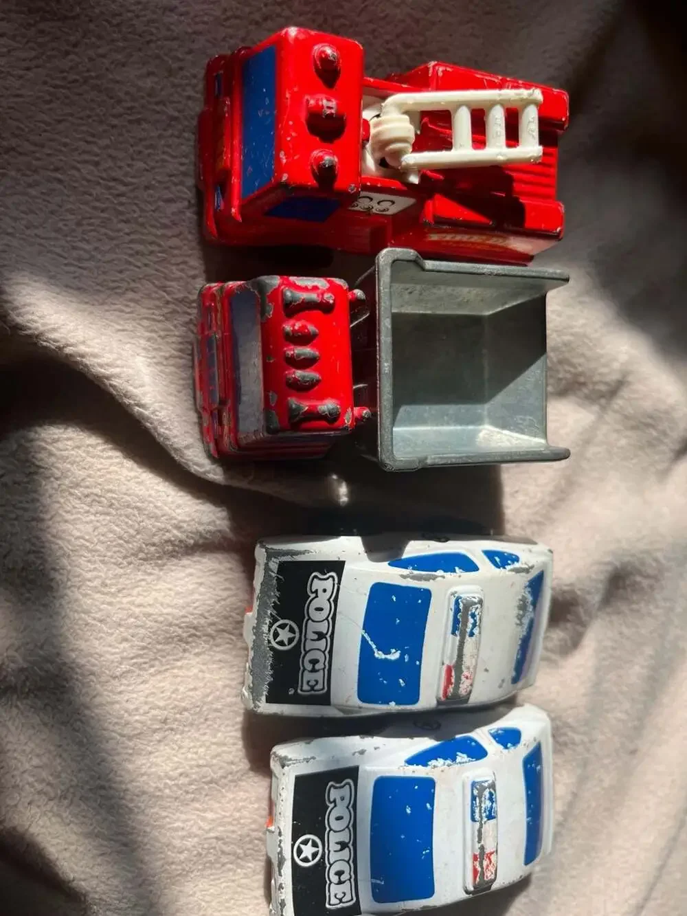 Vintage Diecast Emergency Vehicle Lot Fire Truck Police Cars Dumper Truck